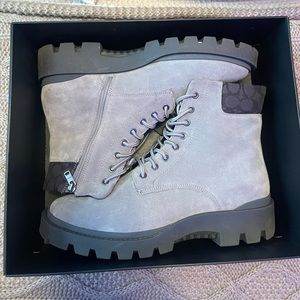 Coach Gray Suede Lug Sole Combat Boots